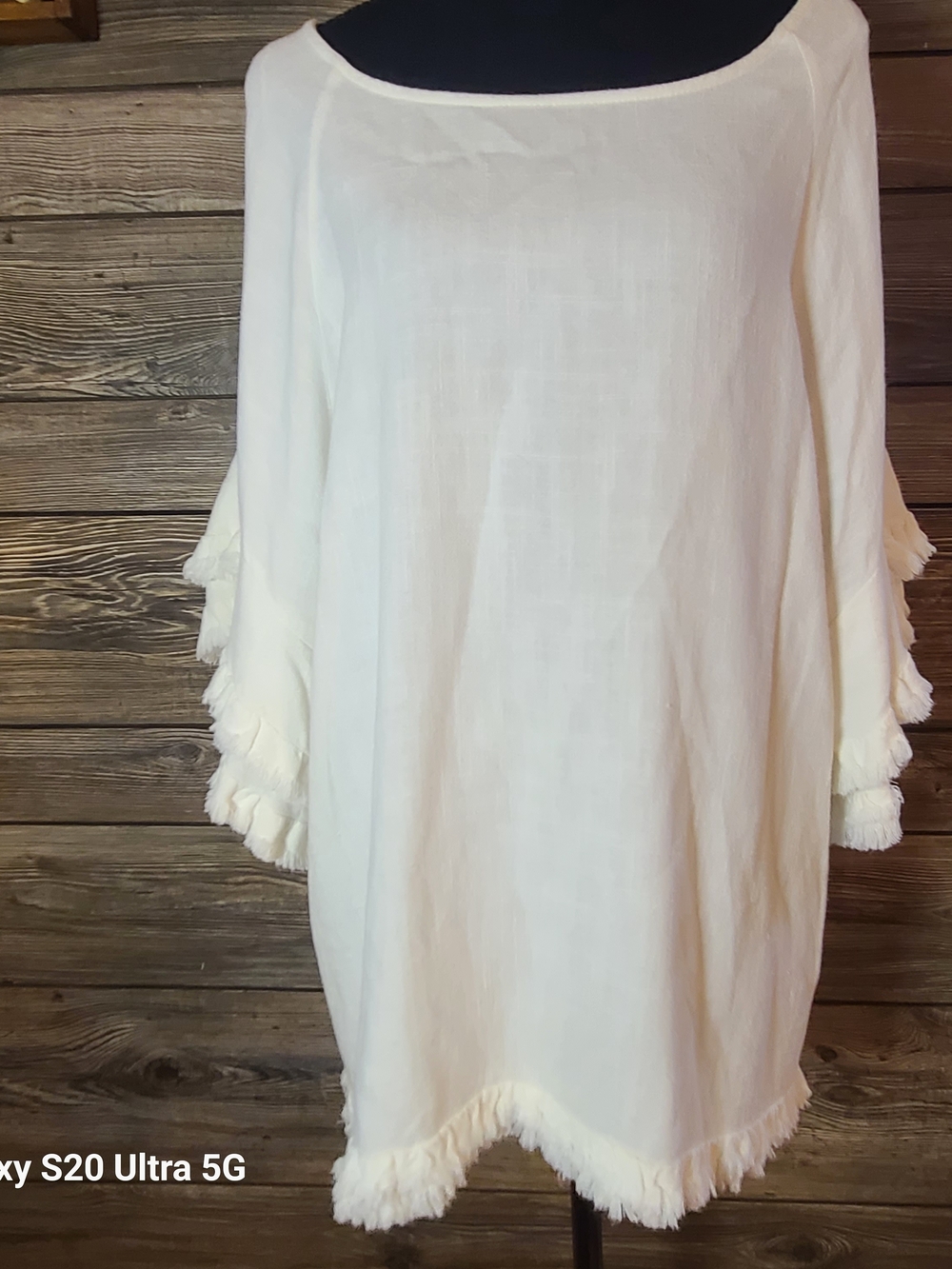 White Fringe Sleeve Tunic Dress - Unbranded